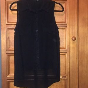 Sheer black button up tank blouse.